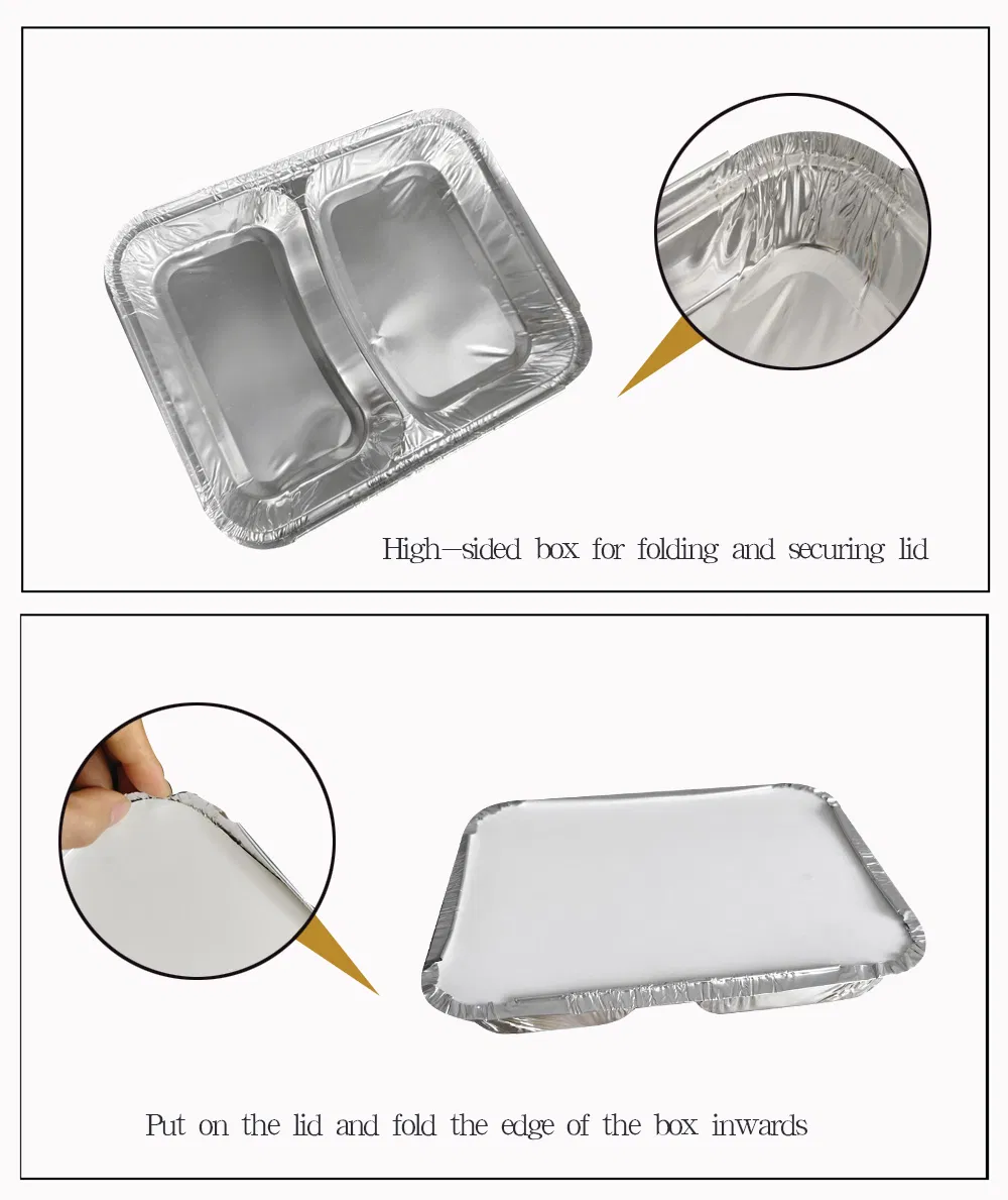 Container de comida descartável para restaurantes, com múltiplos compartimentos, em alumínio com tampa de papel