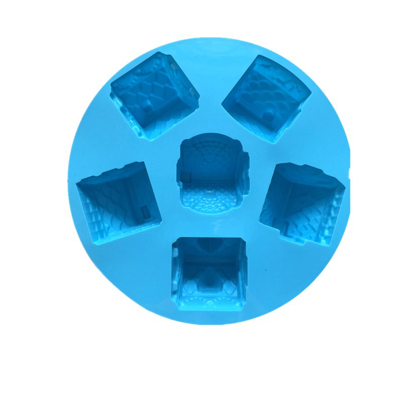 6-Cavity Forma de Bolo em Silicone em Forma de Casa Moldura de Sabão Moldura de Chocolate Alta Resistência à Temperatura