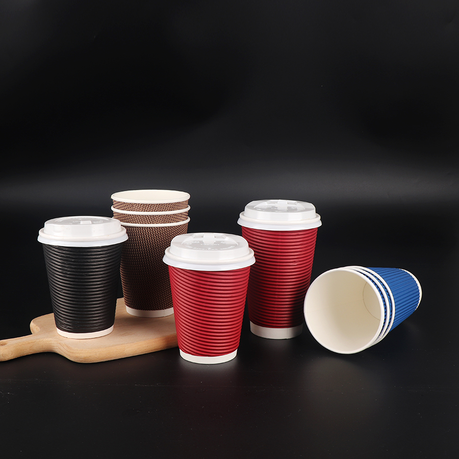 Copo de Papel com Parede Ripple Personalizado para Bebidas Quentes e Frias Descartável 8oz 12oz com Tampa