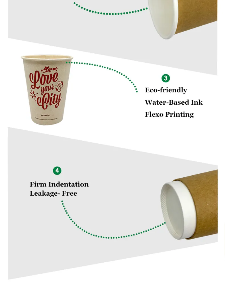 4-20oz Copos de papel descartáveis de parede simples e dupla com ondulação para bebidas frias e quentes