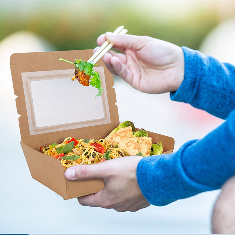 Caixa de Papel Kraft Reutilizável com Revestimento de PE para Fast Food, Caixa de Embalagem para Alimentos, Recipiente de Papel para Comida