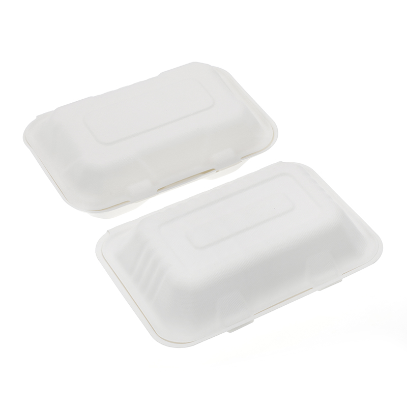 Container de Alimento Descartável de Bagasse para Comida para Viagem 9*6 Polegada Caixa Clamshell Cor Natural
