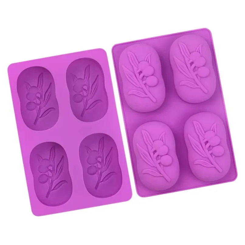 Molde de Silicone para Sabão 4-Hole Molde Oval de Azeite em Silicone para Bolo, Molde de Silicone para Velas, Molde para Fazer Sabão