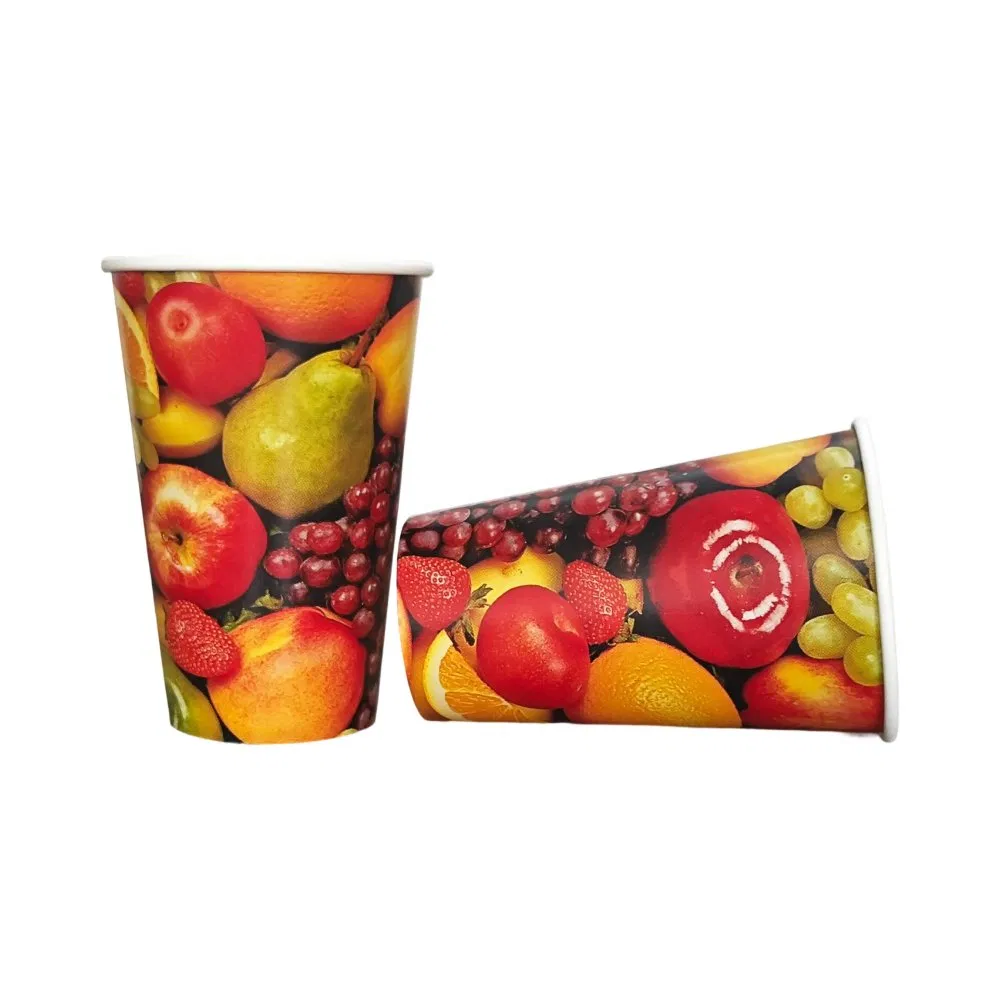 Atacado de Fábrica 12 Oz Copo de Papel Biodegradável Descartável para Suco de Fruta Bebida Fria