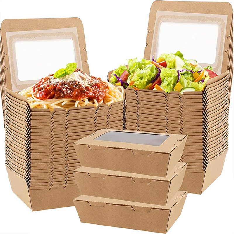 Caixa de Papel Kraft Reutilizável com Revestimento de PE para Fast Food, Caixa de Embalagem para Alimentos, Recipiente de Papel para Comida