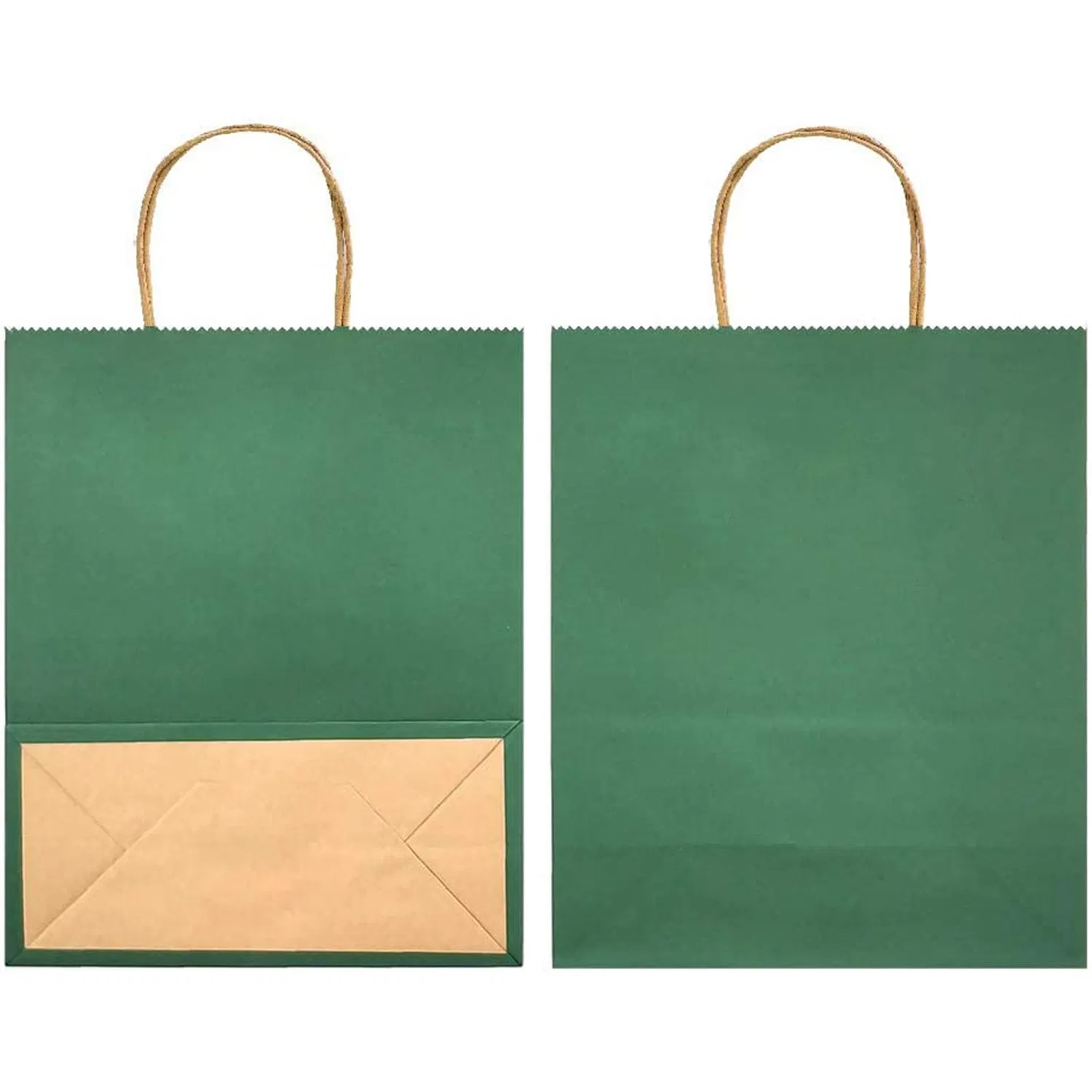 Saco de papel kraft verde liso impresso personalizado para compras com alças