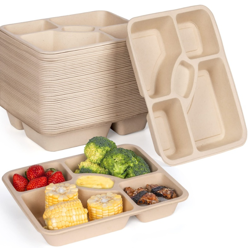 Caixa de Alimentos Descartável Biodegradável Compostável com Logotipo Personalizado Impressa Retangular Recipiente para Almoço Caixa de Almoço Cozinha Piquenique Caixa para Levar