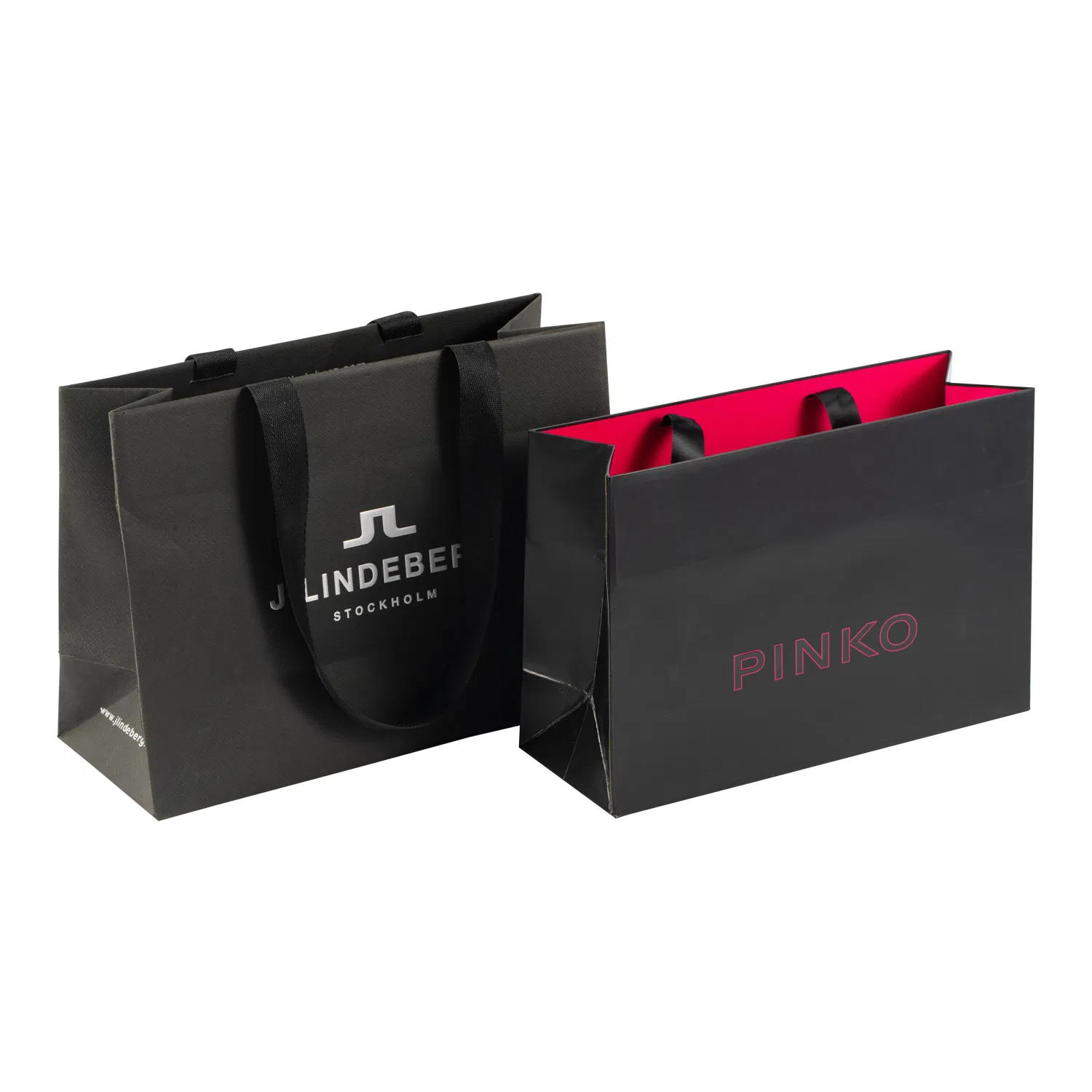 Saco de presente de roupa personalizado de alta qualidade por atacado, saco de papel texturizado preto fosco