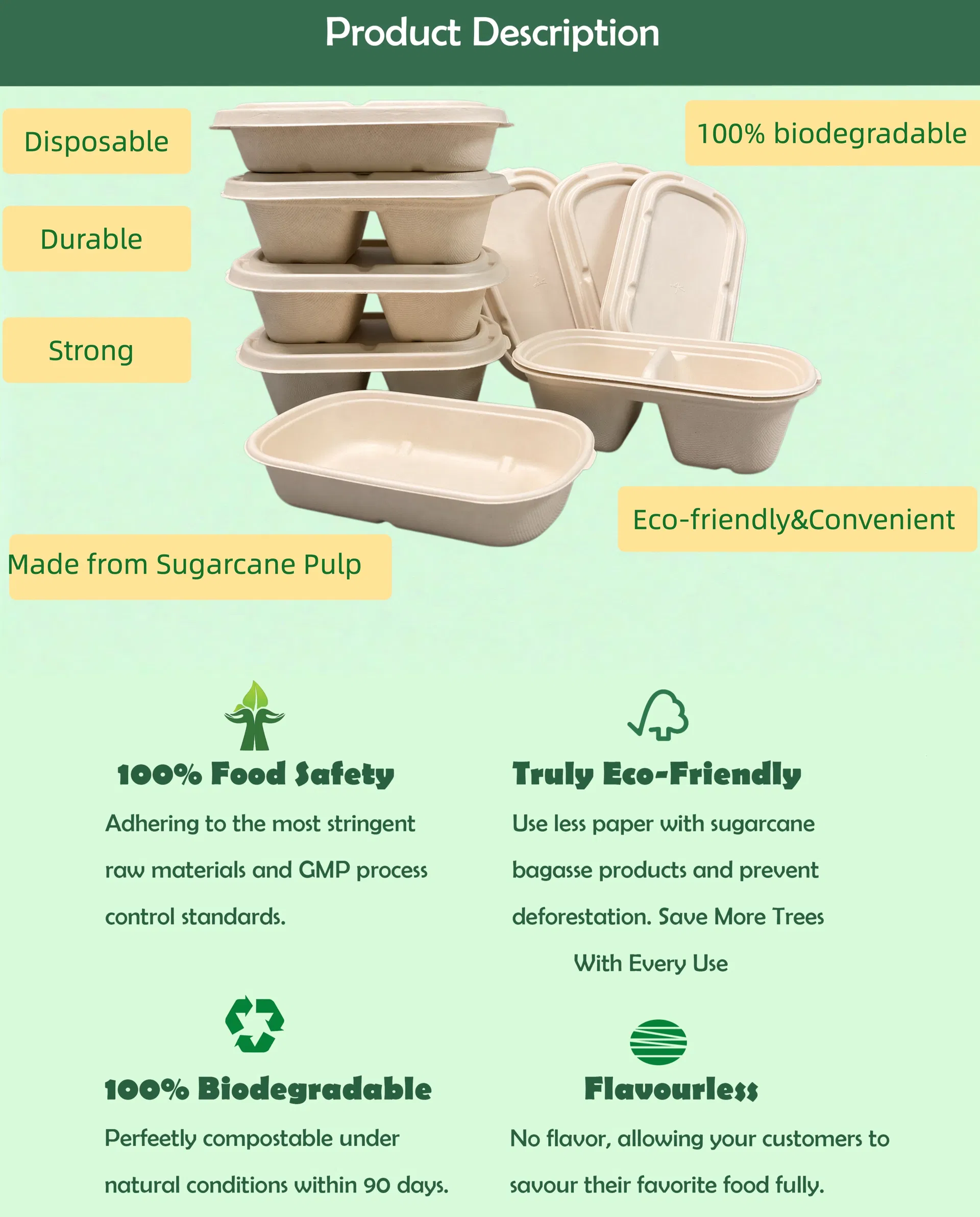 Bols de Papel de Salada Ecológicos de Bagasse de Cana-de-Açúcar para Viagem 350ml Recipiente de Embalagem para Restaurante