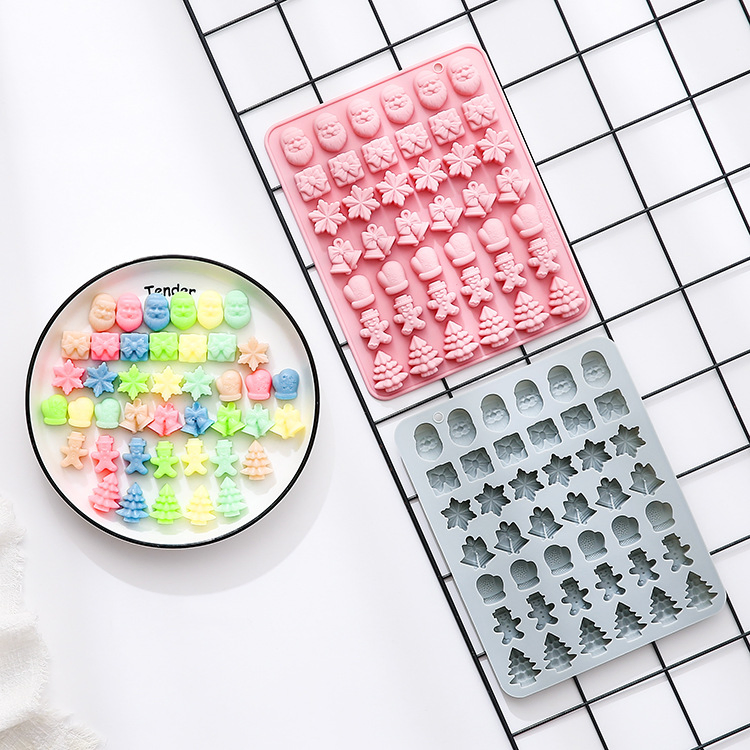 42-Piece Conjunto de Moldes de Silicone Temáticos de Natal, Incluindo Papai Noel, Flocos de Neve, Luvas, Árvores e Mais para Assar Bolos
