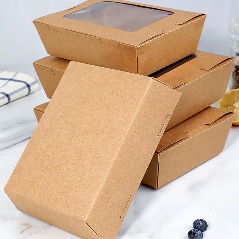 Container de Papel Kraft Descartável para Comida para Viagem para Noodle Taco Bolo com Janela