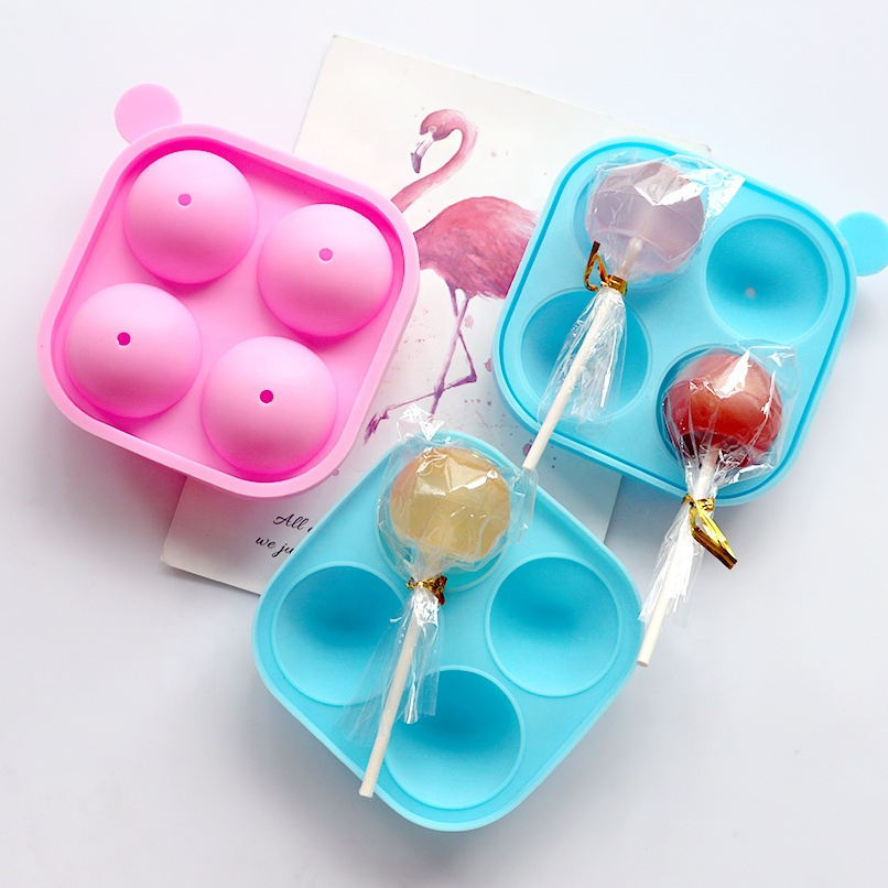 4-Hole Molde de Pirulito Circular, Molde de Pirulito de Doce Duro em Silicone, Molde de Bolo em Silicone, Grau Alimentício