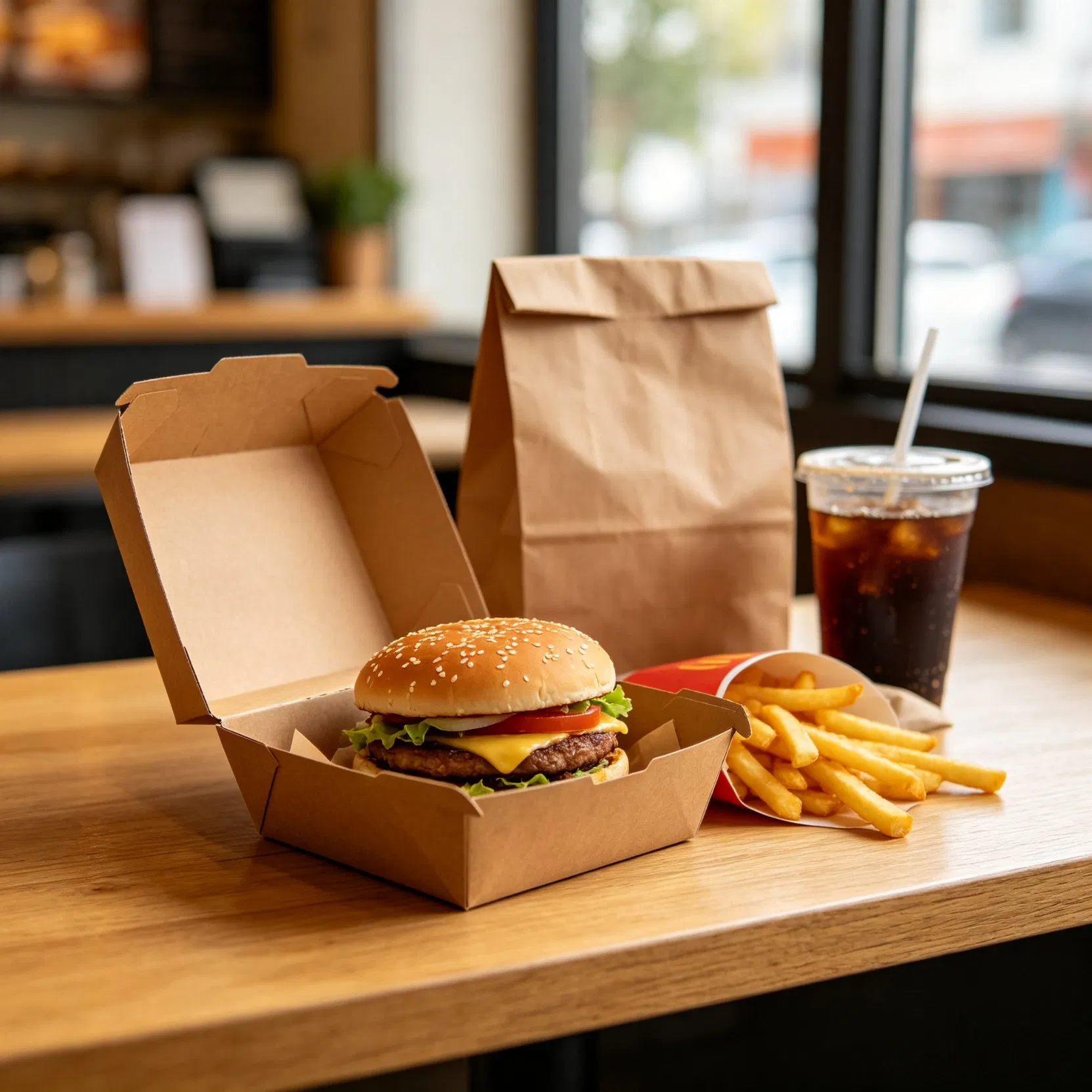 Caixa de papel kraft descartável em formato de concha para embalagem de comida para viagem e catering