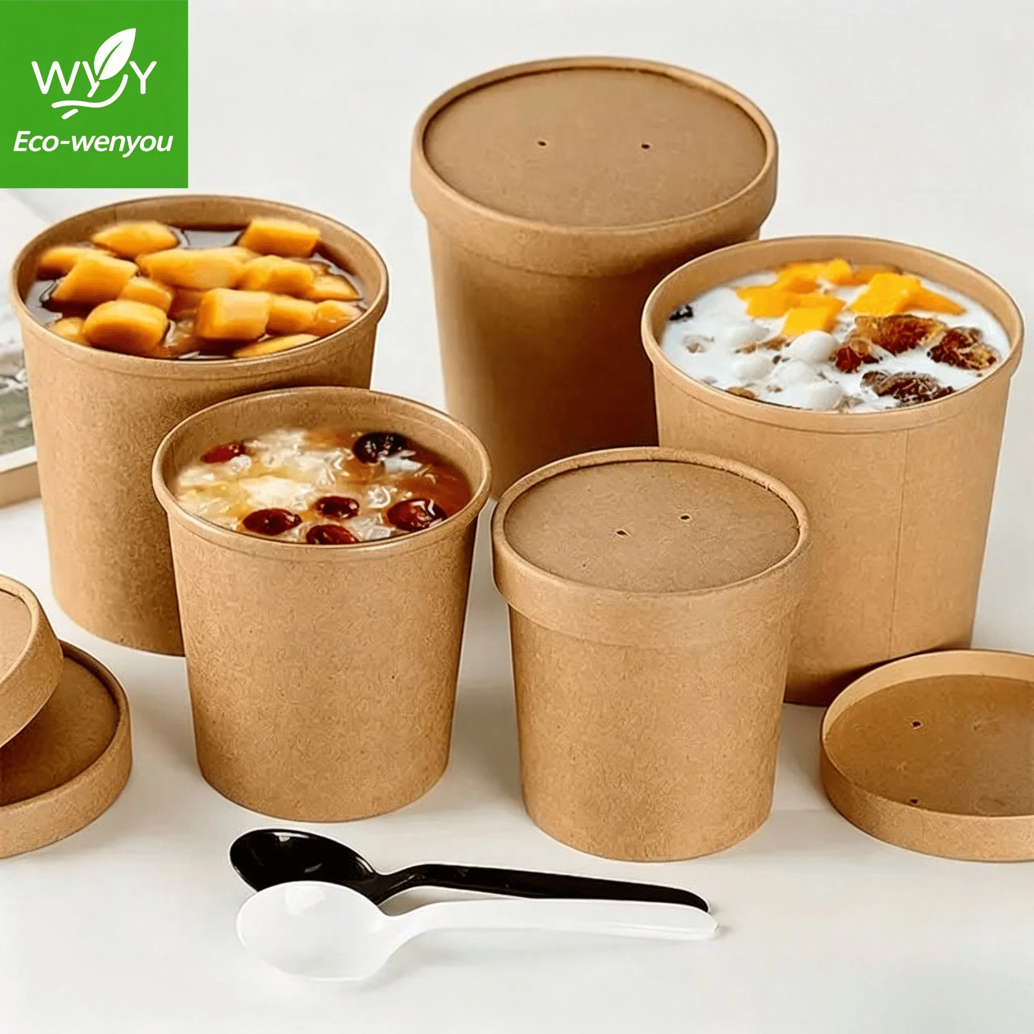Fornecedor da China 8-32 Copo de Papel Kraft de Dupla Camada Corrugado de Grau Alimentício com Tampas para Arroz, Sopa e Caixa de Almoço para Viagem - Fabricante de Copos Descartáveis