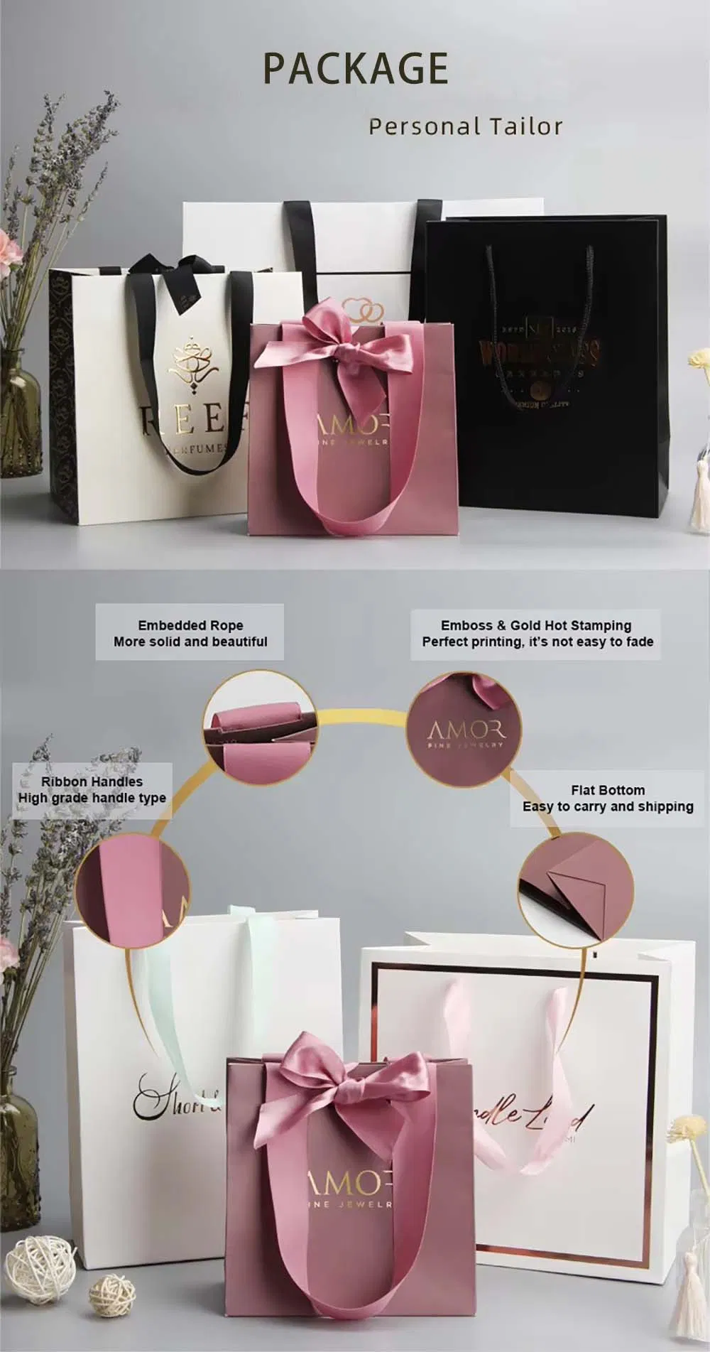 Sacos de presente de papel kraft personalizados para embalagem de compras