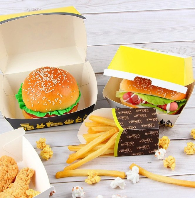 Embalagem de papel ecológica personalizada para hambúrguer, colapsável