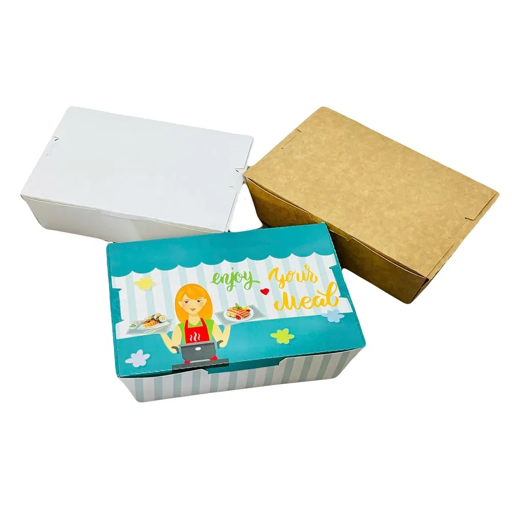 Caixa de papel kraft descartável biodegradável com logotipo personalizado, à prova de vazamentos, para comida para viagem