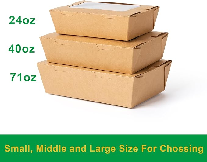 Tigelas quadradas de papel kraft, recipiente para comida para viagem