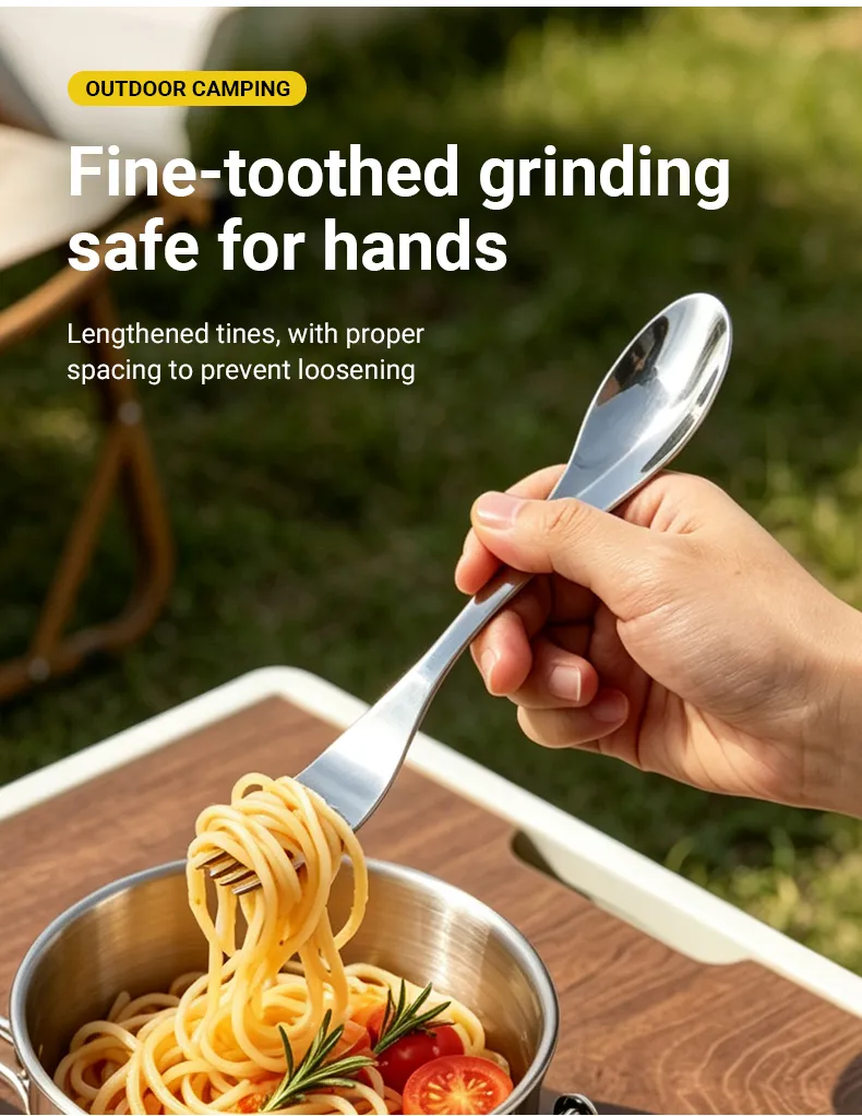 3-in-1 Colher Garfo Spork de Aço Inoxidável Design Contemporâneo Talheres Combo Cabo Longo Não Tóxico para Camping Cozinha