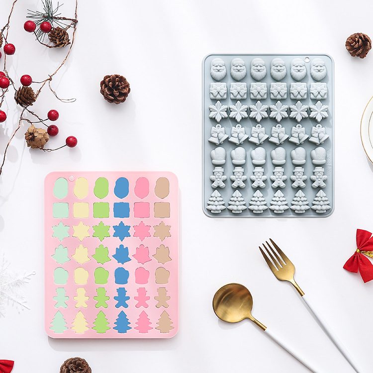 42-Piece Conjunto de Moldes de Silicone Temáticos de Natal, Incluindo Papai Noel, Flocos de Neve, Luvas, Árvores e Mais para Assar Bolos