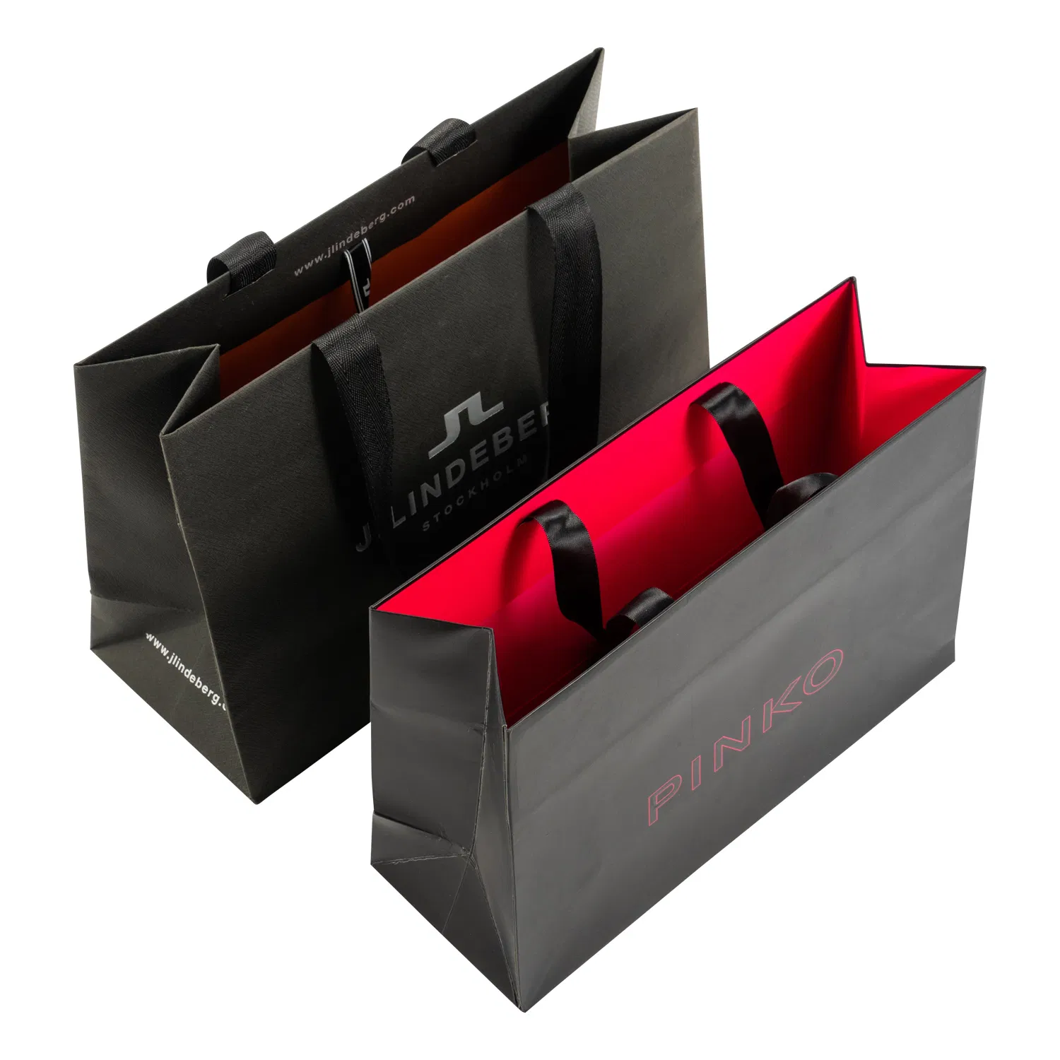 Saco de presente de roupa personalizado de alta qualidade por atacado, saco de papel texturizado preto fosco