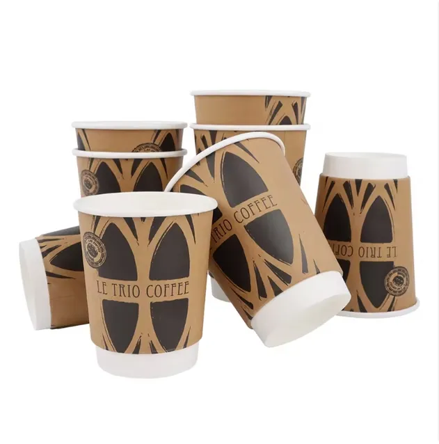 Copos de Papel Personalizados Descartáveis 16oz Impressos com Dupla Parede e Tampas para Bebidas Quentes e Frias