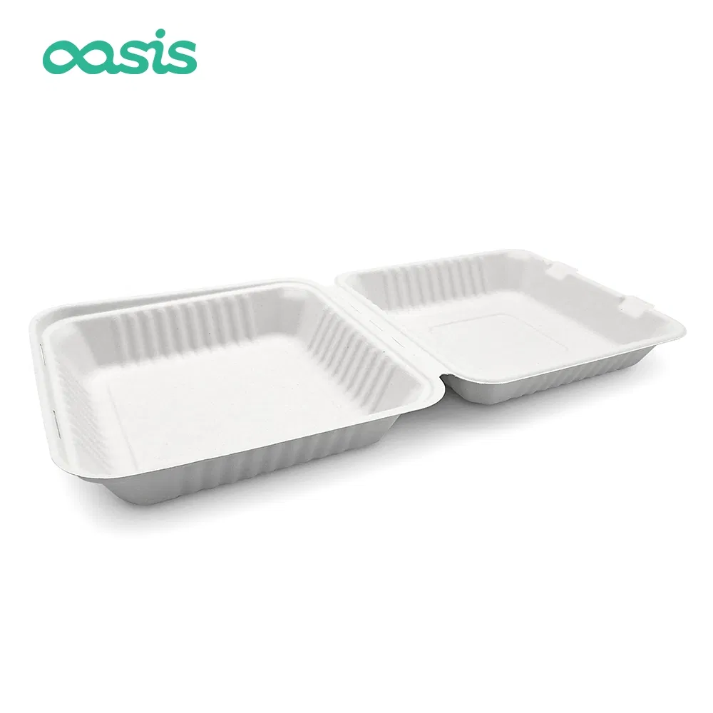 Recipientes de papel biodegradável para levar alimentos feitos de bagaço de cana-de-açúcar ecológicos