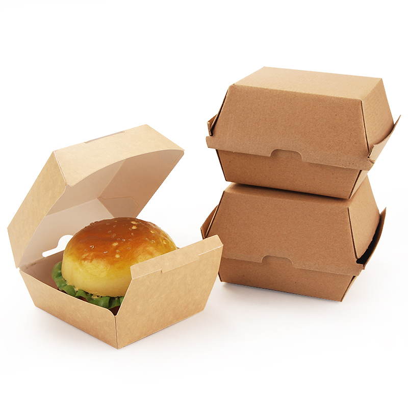 Impressão personalizada por atacado com logotipo, caixa de embalagem de papelão de alta qualidade para alimentos, embalagem de hambúrguer para restaurante de fast food e padaria, embalagem de clamshell de papel para hambúrguer