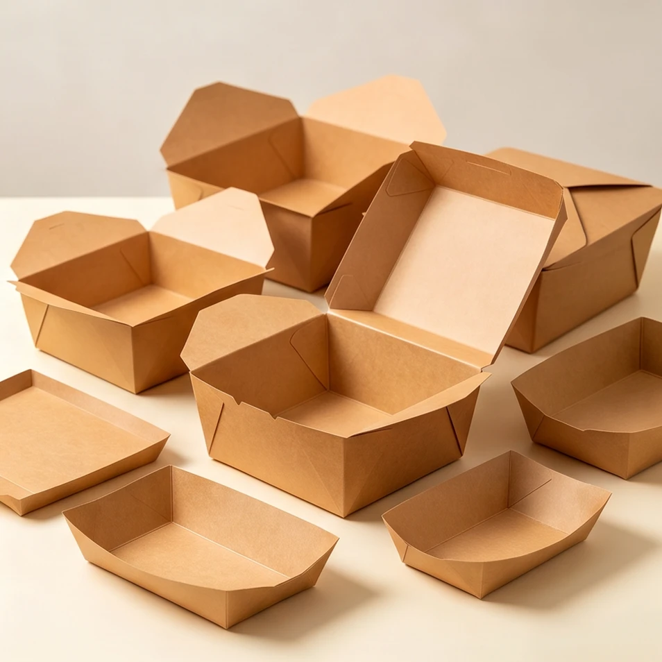 Caixa de papel kraft descartável em formato de concha para embalagem de comida para viagem e catering