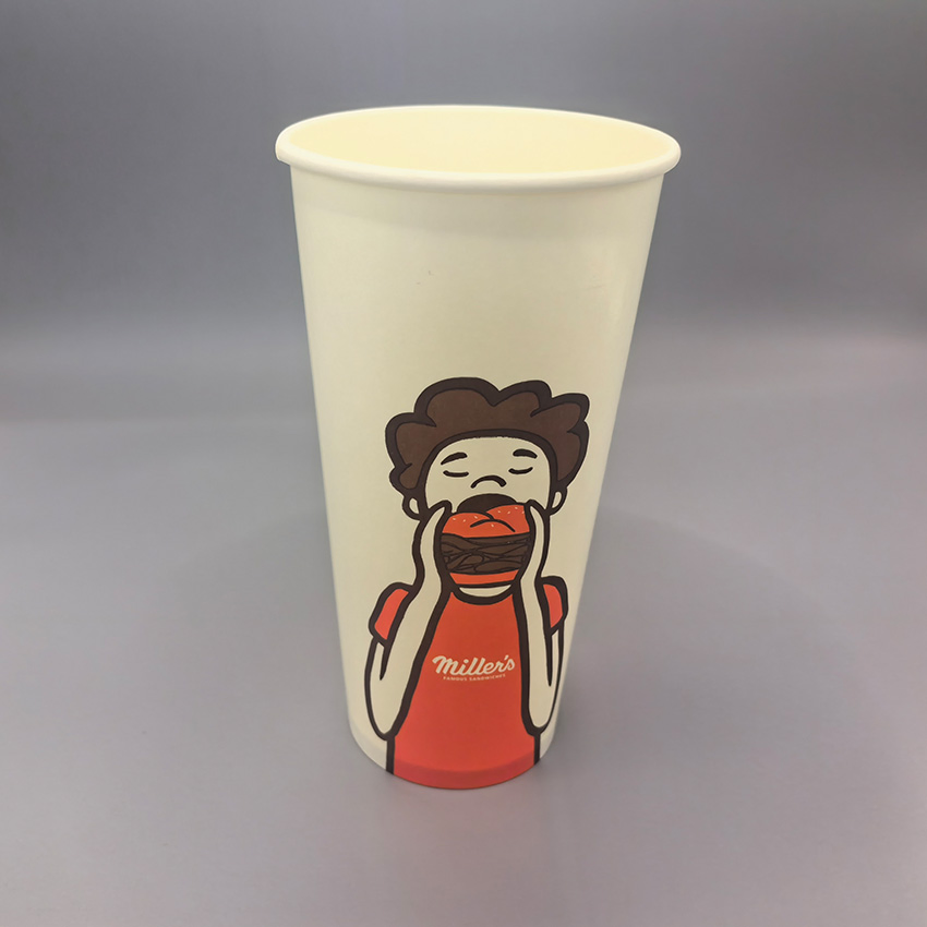 Copo de Papel Descartável de Parede Simples 12oz 500ml para Água, Suco e Bebida Impressão de Logotipo Personalizado 32oz Copo de Papel para Bebidas Frias, Chá, Café para Viagem com Tampa em Forma de Cúpula