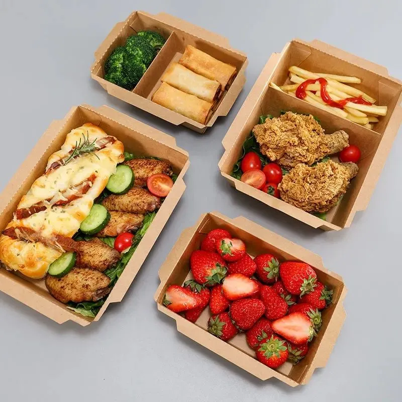 Container de Salada de Papel Kraft para Descarte para Viagem