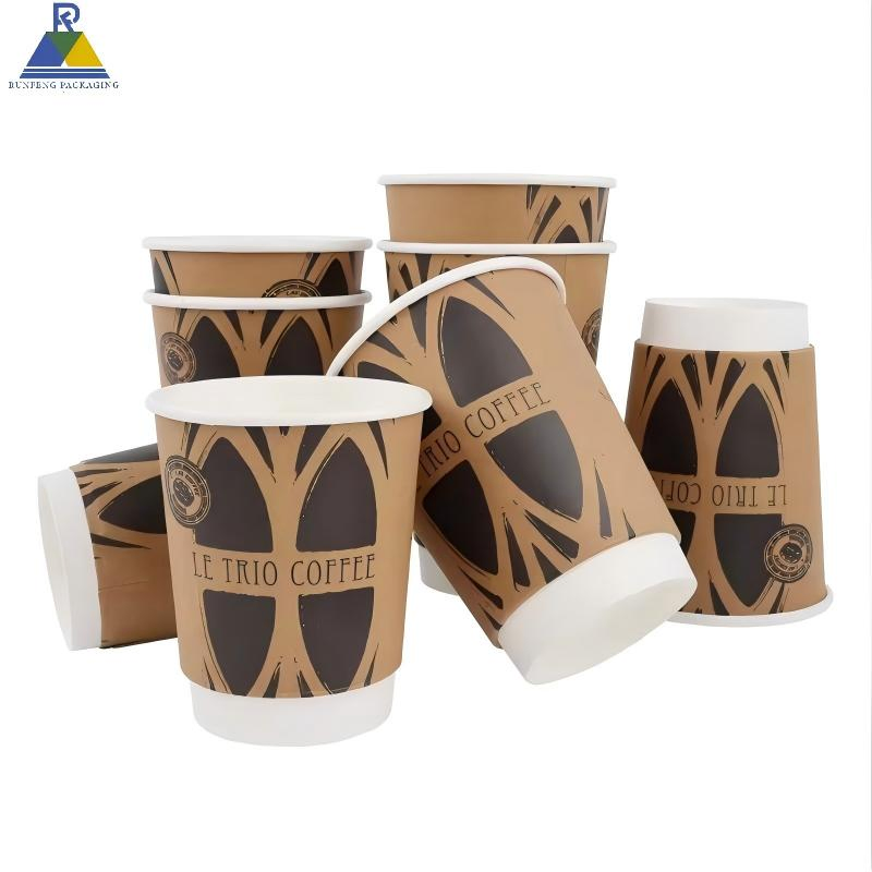 Copos de Papel Personalizados Descartáveis 16oz Impressos com Dupla Parede e Tampas para Bebidas Quentes e Frias