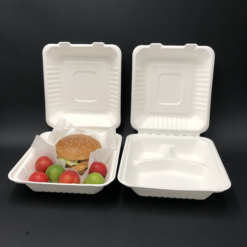 100% Caixa de Papel de Descarte Compostável de Cana-de-Açúcar com Tampa para Alimentos em Bagasse