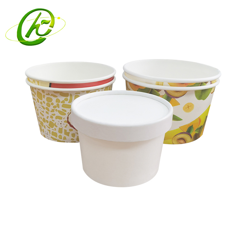 Bowl de Papel Branco de Grau Alimentício Ecológico Descartável para Sorvete, Sobremesa, Bebida Fria, Sopa Quente, Copo de Kraft para Embalagem de Comida para Viagem