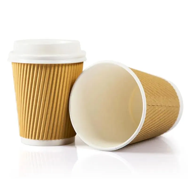 8oz 12oz 16oz 20oz Copo de Café Biodegradável à Base de Água com Dupla Parede e Parede Ondulada para Bebidas Frias e Quentes