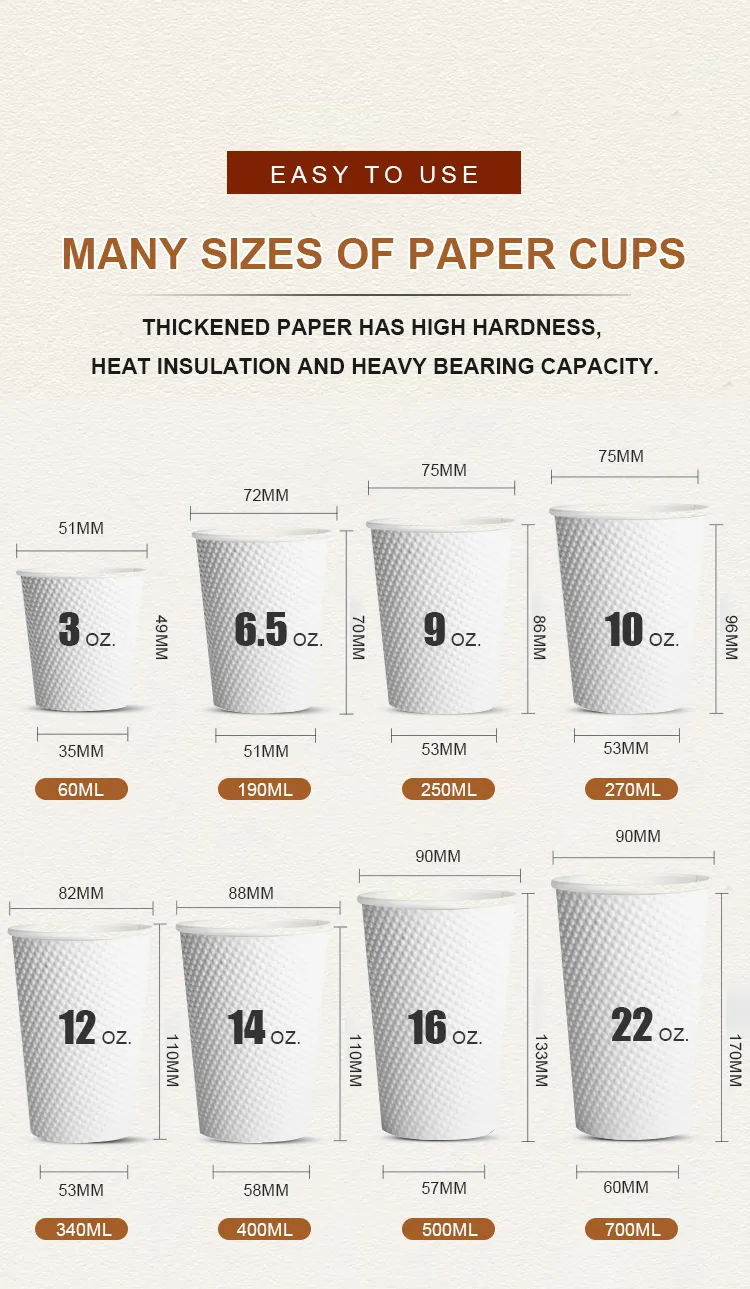 Copos de Papel Embossados Ecológicos Biodegradáveis Descartáveis para Bebidas Quentes e Frias Copos de Café
