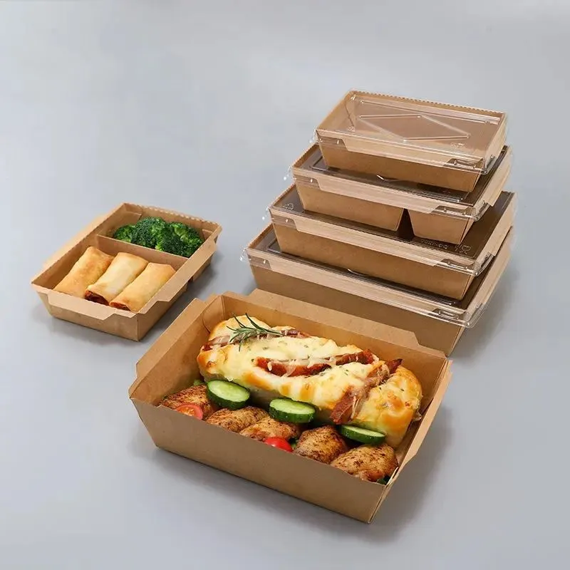 Container de Salada de Papel Kraft para Descarte para Viagem