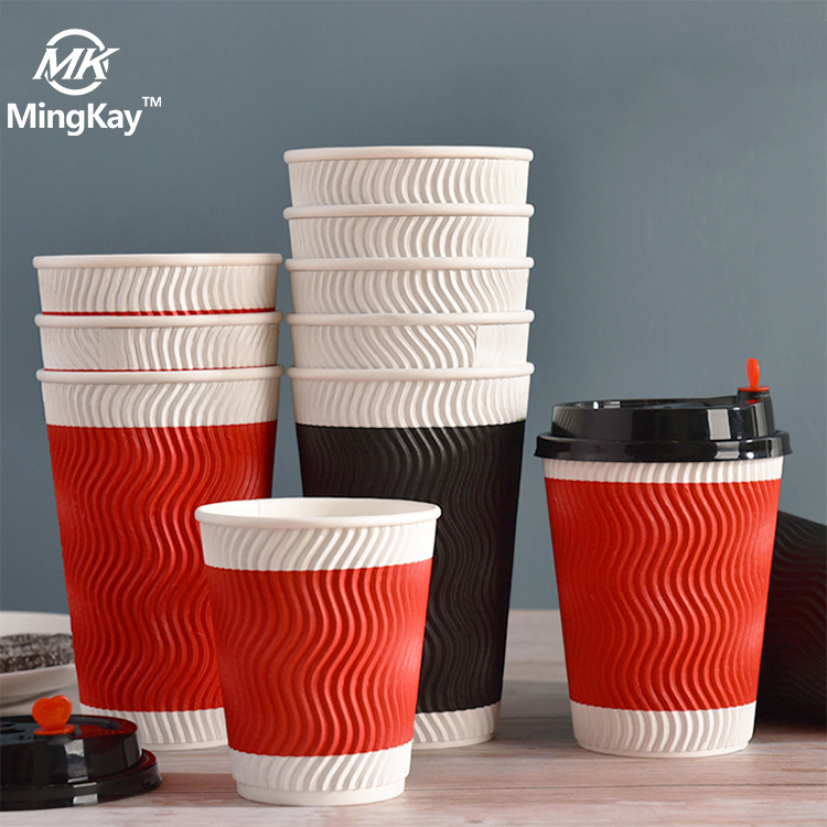 Copos de papel ondulado descartáveis e biodegradáveis para café, copos descartáveis para chá
