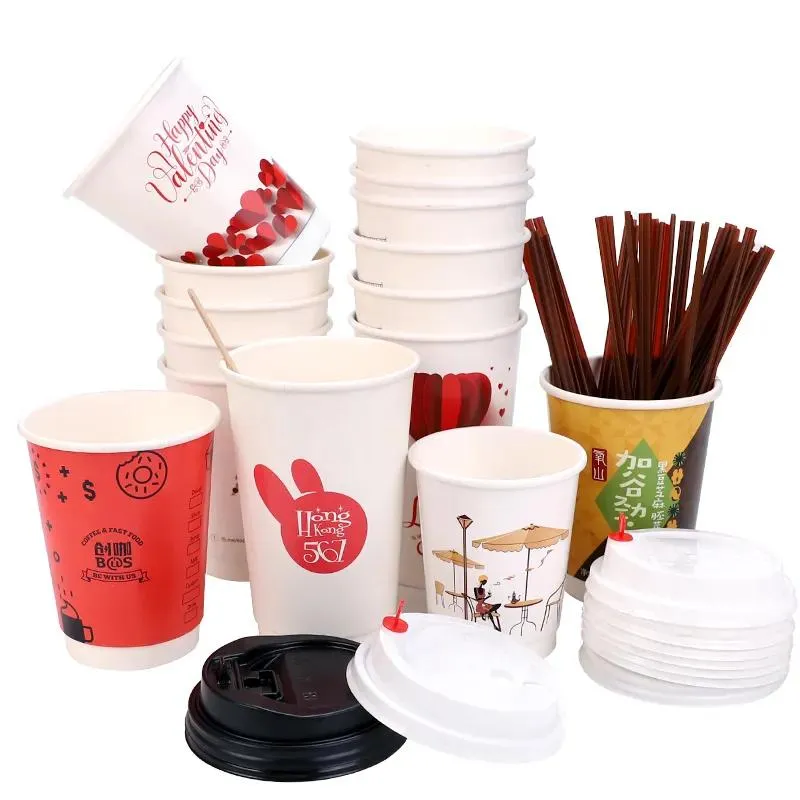 8oz 12oz 16oz 20oz Copo de Café Biodegradável à Base de Água com Dupla Parede e Parede Ondulada para Bebidas Frias e Quentes