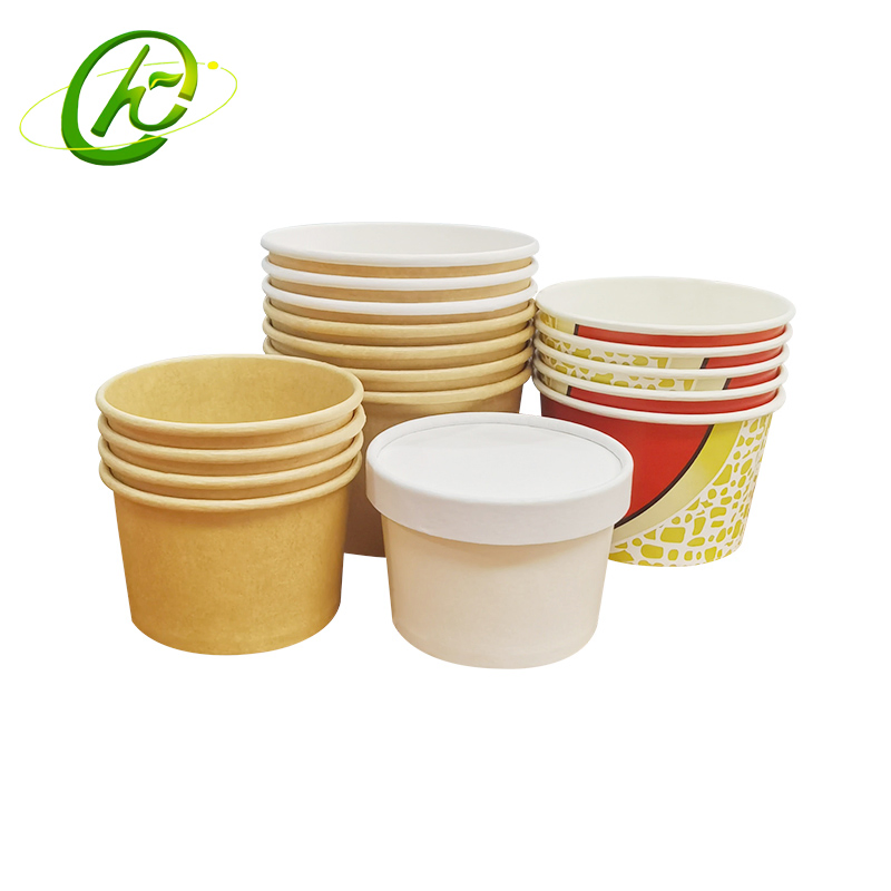 Bowl de Papel Branco de Grau Alimentício Ecológico Descartável para Sorvete, Sobremesa, Bebida Fria, Sopa Quente, Copo de Kraft para Embalagem de Comida para Viagem