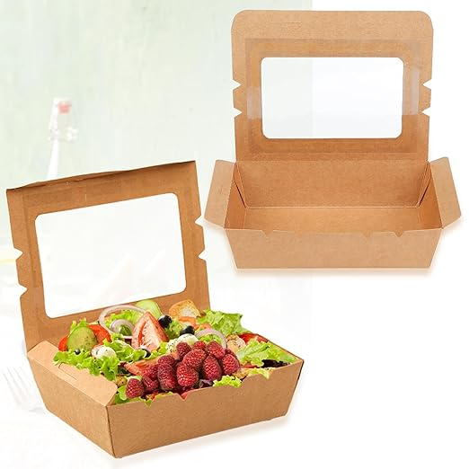 Tigelas quadradas de papel kraft, recipiente para comida para viagem