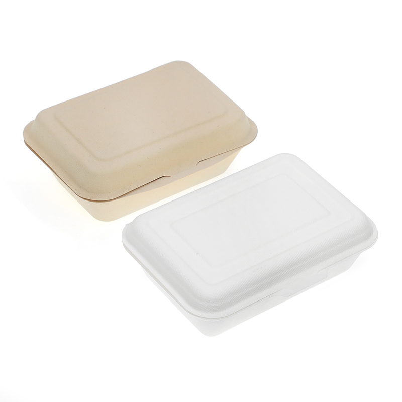 Container de Alimento Descartável de Bagasse para Comida para Viagem 9*6 Polegada Caixa Clamshell Cor Natural