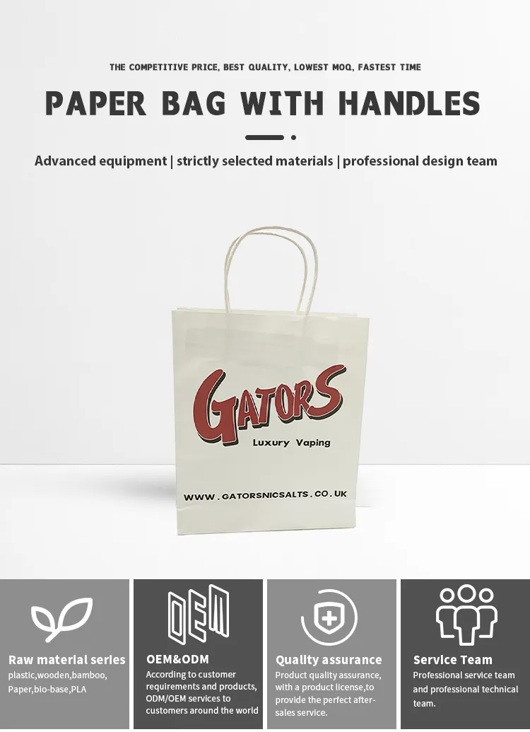 Saco de papel kraft marrom biodegradável para pão, roupas, presentes e compras, com alça e impressão personalizada do logotipo