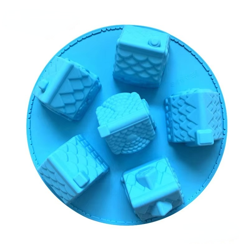 6-Cavity Forma de Bolo em Silicone em Forma de Casa Moldura de Sabão Moldura de Chocolate Alta Resistência à Temperatura
