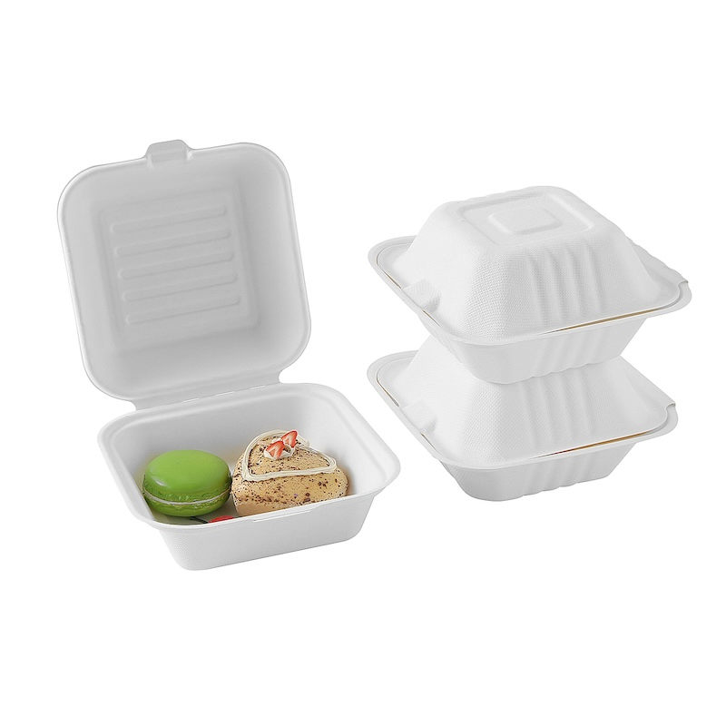 100% Caixa de Papel de Descarte Compostável de Cana-de-Açúcar com Tampa para Alimentos em Bagasse