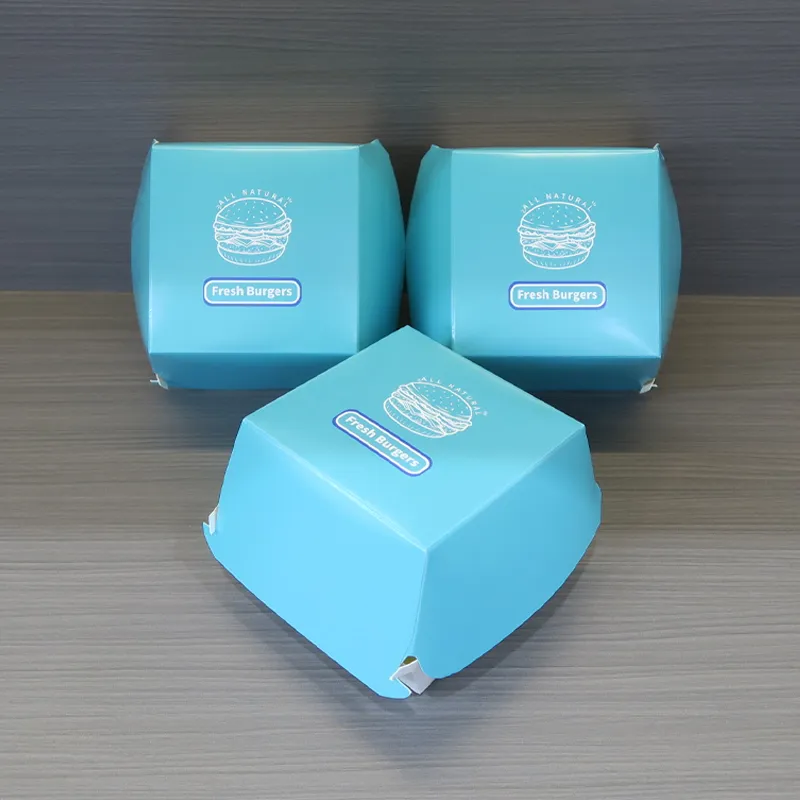 Caixas de Embalagem de Alimentos para Hambúrguer Personalizadas para Viagem, Caixa de Papel Kraft para Hambúrguer