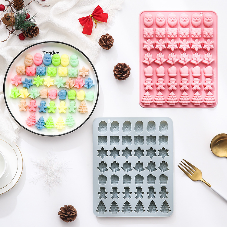 42-Piece Conjunto de Moldes de Silicone Temáticos de Natal, Incluindo Papai Noel, Flocos de Neve, Luvas, Árvores e Mais para Assar Bolos
