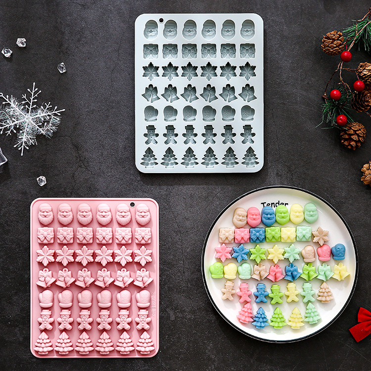 42-Piece Conjunto de Moldes de Silicone Temáticos de Natal, Incluindo Papai Noel, Flocos de Neve, Luvas, Árvores e Mais para Assar Bolos
