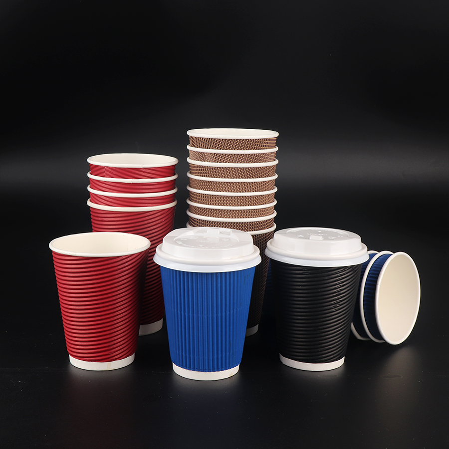Copo de Papel com Parede Ripple Personalizado para Bebidas Quentes e Frias Descartável 8oz 12oz com Tampa