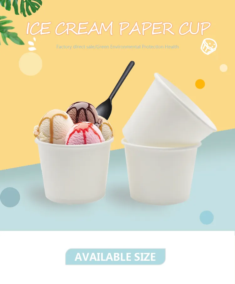 Bowl de Papel Branco de Grau Alimentício Ecológico Descartável para Sorvete, Sobremesa, Bebida Fria, Sopa Quente, Copo de Kraft para Embalagem de Comida para Viagem